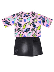 Collage Girl T-shirt&Denim Shorts Set - 3