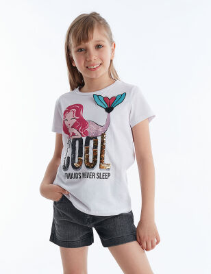 Cool Mermaid Kız Çocuk T-shirt Denim Şort Takım - 1