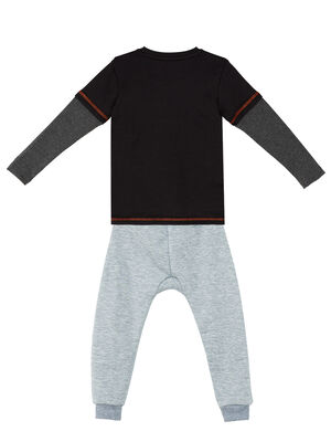 Cool Rhino Boy Black T-shirt and Grey Pants Set