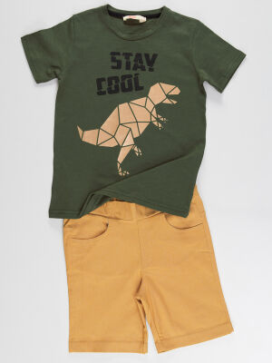 Cool T-Rex Erkek Çocuk T-shirt Gabardin Şort Takım - 5