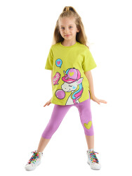 Cool Unicorn Kız Çocuk Yazlık T-shirt Lila Tayt Takım - 1