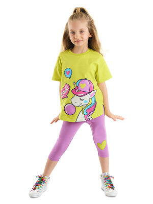 Cool Unicorn Kız Çocuk T-shirt Lila Tayt Takım
