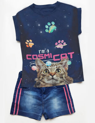 Cosmicat Kız Çocuk T-shirt Denim Şort Takım - 3