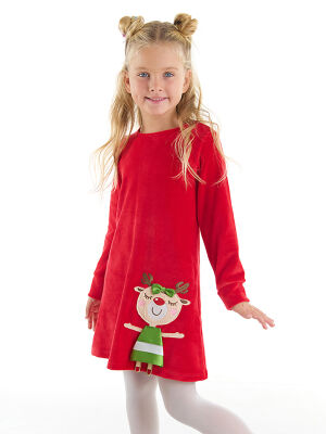 Cute Deer Girl Red Velvet Xmas Dress - 1