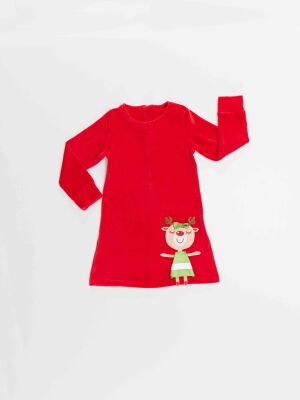 Cute Deer Girl Red Velvet Xmas Dress - 3