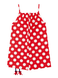 Cute Dots Poplin Girl Red Overall - Thumbnail