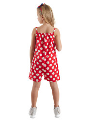 Cute Dots Poplin Girl Red Overall - 2