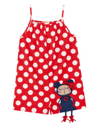 Cute Dots Poplin Girl Red Overall - 3