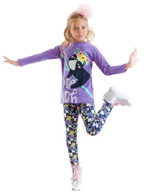 Cute Sloth Girl Lilac T-shirt and Leggings Set - 1