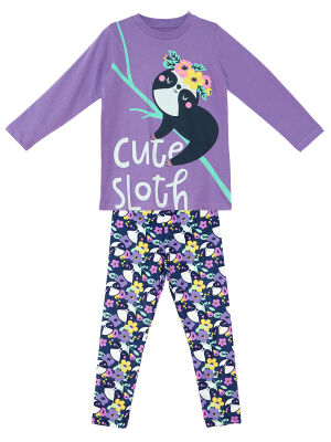 Cute Sloth Girl Lilac T-shirt and Leggings Set - 3