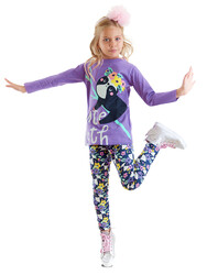 Cute Sloth Girl Lilac T-shirt and Leggings Set - Thumbnail