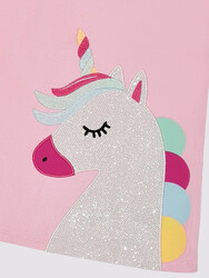 Cute Unicorn Pamuklu Kız Çocuk Pembe Elbise - 5