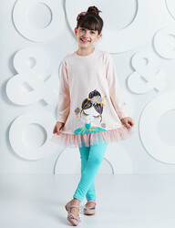 Cutie Girl Pink Tunic Blue Leggings Set - 1