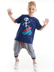 Dalga Sörfü Erkek Çocuk T-shirt Kapri Şort Takım - Thumbnail