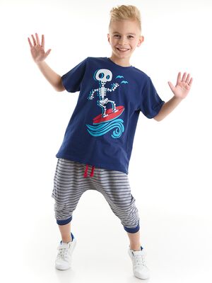 Dalga Sörfü Erkek Çocuk T-shirt Kapri Şort Takım