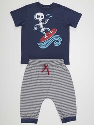 Dalga Sörfü Erkek Çocuk T-shirt Kapri Şort Takım - Thumbnail
