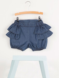 Dark-Wash Ruffled Girl Denim Shorts - Thumbnail