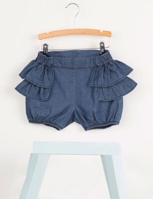 Dark-Wash Ruffled Girl Denim Shorts - 3