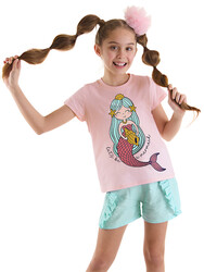 Deniz Kızı Kız Çocuk T-shirt Şort Takım - Thumbnail