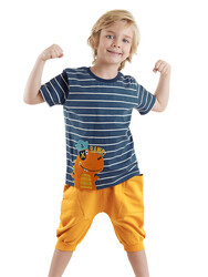 Denizci Dino Erkek Çocuk T-shirt Kapri Şort Takım - Thumbnail