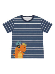 Çizgili Denizci Dino Erkek Çocuk Yazlık T-shirt Kapri Şort Takım - 5