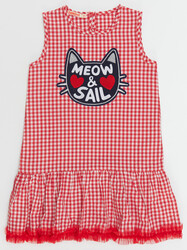 Denizci Kedi Kız Çocuk Elbise - Thumbnail