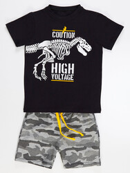 Dikkat Dino Erkek Çocuk T-shirt Şort Takım - Thumbnail