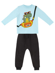 Dino Bag Boy T-shirt and Pants Set - Thumbnail