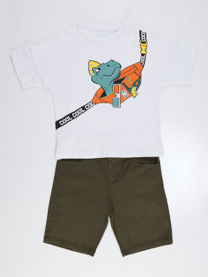 Dino Boy T-shirt&Gabardine Shorts Set - 3