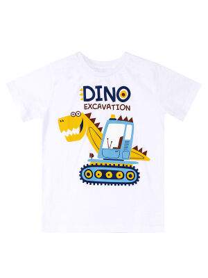 Dino Kazı Erkek Çocuk Yazlık T-shirt Kamuflaj Şort Takım - 5