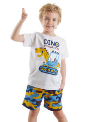 Dino Kazı Erkek Çocuk Yazlık T-shirt Kamuflaj Şort Takım - 1