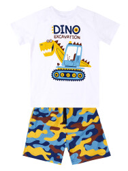 Dino Kazı Erkek Çocuk Yazlık T-shirt Kamuflaj Şort Takım - 3