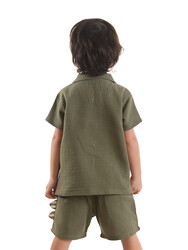 Dino Muslin Boy Shirt&Shorts Set - Thumbnail