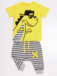 Dino Striped Boy T-shirt&Baggy Set - 3