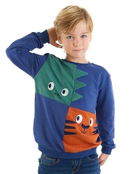Dino ve Tiger Erkek Çocuk Sweatshirt - Thumbnail
