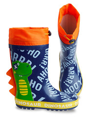 Dinosaur Boy Navy Blue Rain Boots - Thumbnail