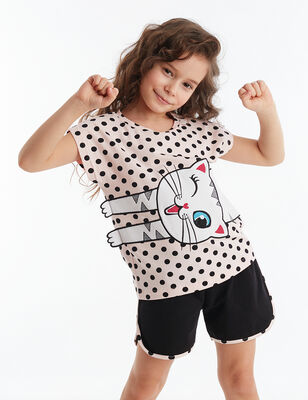 Dotted Cat Girl Short T-shirt Set - 1