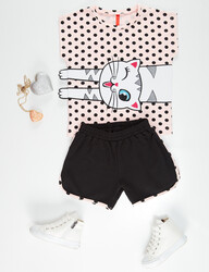 Dotted Cat Girl Short T-shirt Set - 3