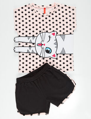 Dotted Cat Girl Short T-shirt Set - 5