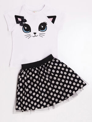 Dotted Cat Girl Skirt t-shirt Set - 3