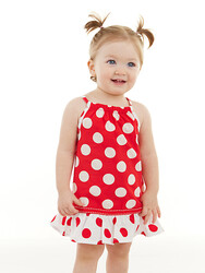 Dotted Red Baby Girl Poplin Dress - Thumbnail