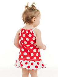 Dotted Red Baby Girl Poplin Dress - Thumbnail