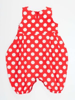 Dotted Red Girl Balloon Romper - 4