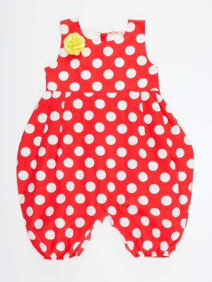 Dotted Red Girl Balloon Romper - 3