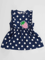 Dotted Strawberry Baby Girl Poplin Dress - Thumbnail