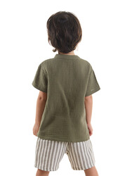 Erkek Bebek Çocuk Yeşil Müslin Şort Gömlek Takım - Thumbnail
