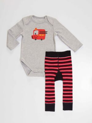 Fire Truck Baby Boy Leggings+Bodysuit Set - 4