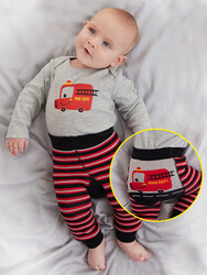 Fire Truck Baby Boy Leggings+Bodysuit Set - Thumbnail