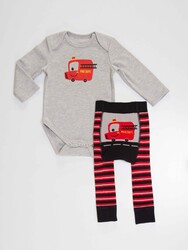 Fire Truck Baby Boy Leggings+Bodysuit Set - Thumbnail