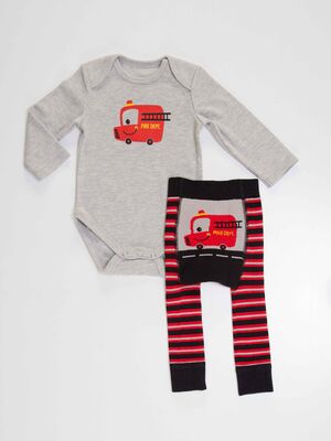 Fire Truck Baby Boy Leggings+Bodysuit Set